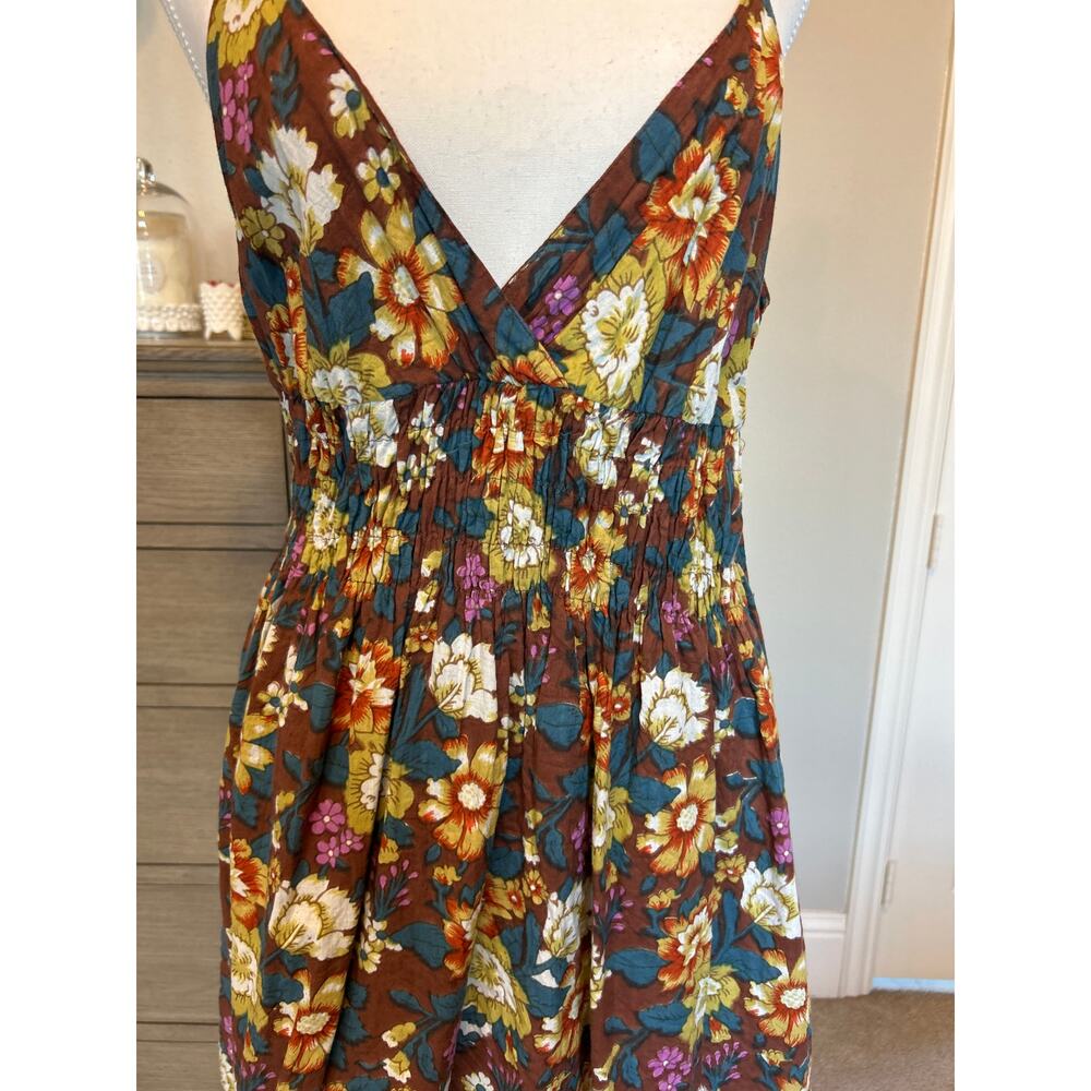 Shana | 100% Cotton Floral Spagetti Strap Smock Waist Dress | Large - Picture 6 of 14